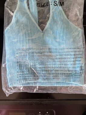 Ribbed V-Neck Bralette - Light Blue